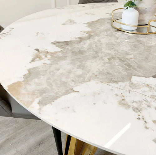 Nero Gold 1.3 Round Dining Table with Sintered Stone Top House of Fleur