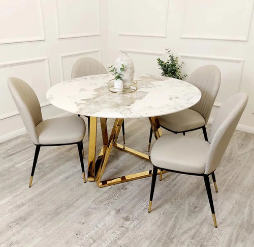 Nero Gold 1.3 Round Dining Table with Sintered Stone Top House of Fleur