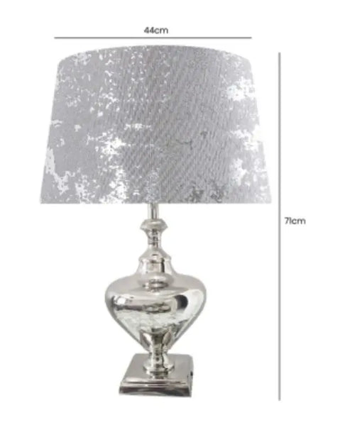 Nickel Chrome Plated Metal Lamp Base with Velvet Drum-shaped Silver Shade Table Lamp House of Fleur