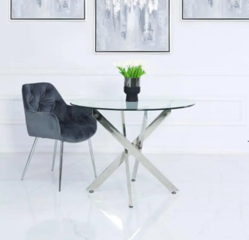 Nova Medium Chrome and Glass Round Dining Table House of Fleur