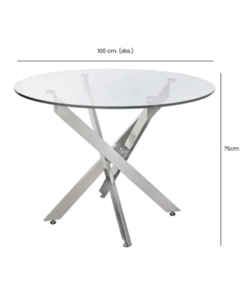 Nova Medium Chrome and Glass Round Dining Table House of Fleur