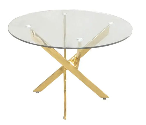 Nova Medium Gold and Glass Round Dining Table House of Fleur