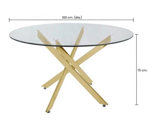 Nova Medium Gold and Glass Round Dining Table House of Fleur