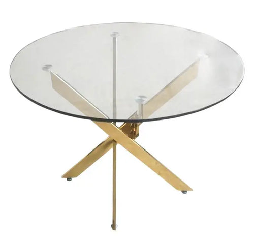 Nova Medium Gold and Glass Round Dining Table House of Fleur