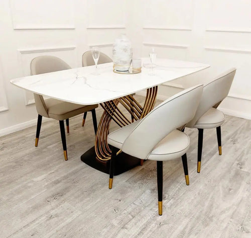 Orion Gold 1.8 Dining Table with Polar White Sintered Stone Top with 4 or 6 Astra Chairs My Store