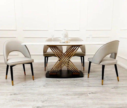 Orion Gold 1.8 Dining Table with Polar White Sintered Stone Top with 4 or 6 Astra Chairs My Store