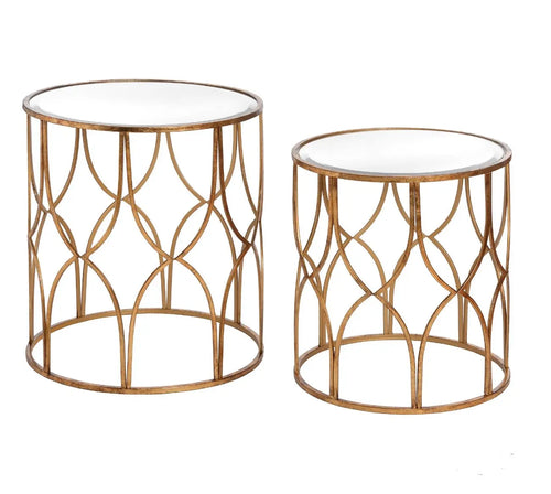 Set Of Two Lattice Detail Gold Side Tables Hill Interiors