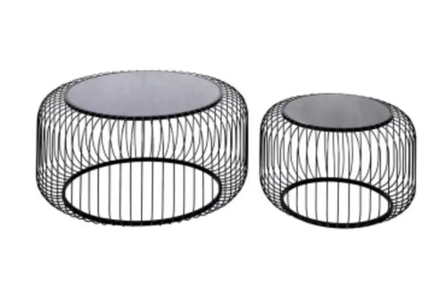 Set of 2 Black Metal with Black Glass Top Coffee Table House of Fleur