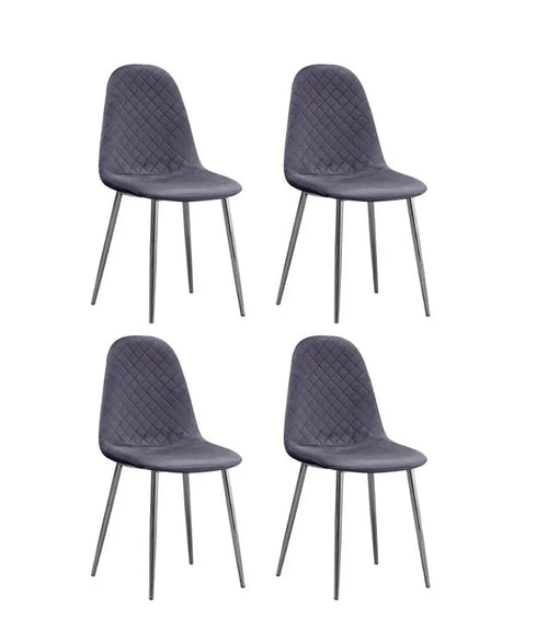 Set of 4 Grey Plush Velvet Dining Chair with Steel Legs & Diamond Stitching House of Fleur