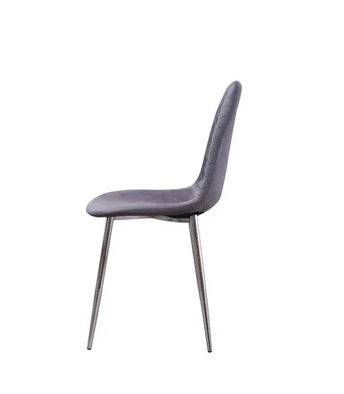 Set of 4 Grey Plush Velvet Dining Chair with Steel Legs & Diamond Stitching House of Fleur