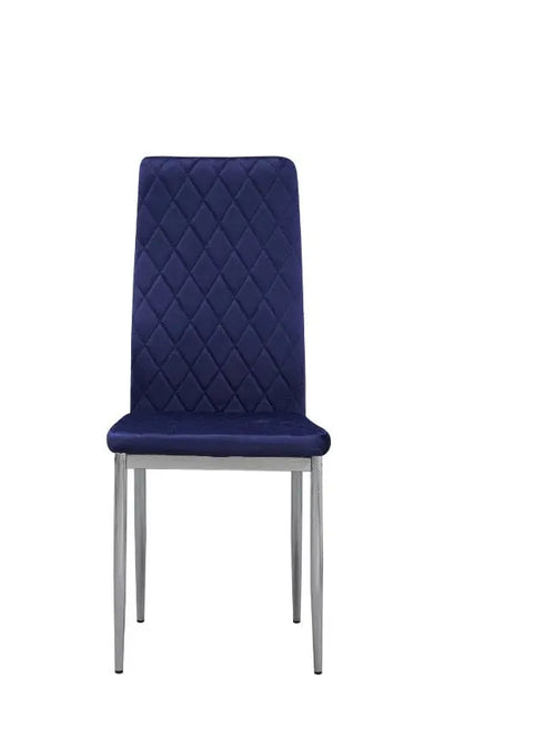 Set of 6 Blue Plush Velvet Dining Chair with Steel Legs & Diamond Stitching House of Fleur