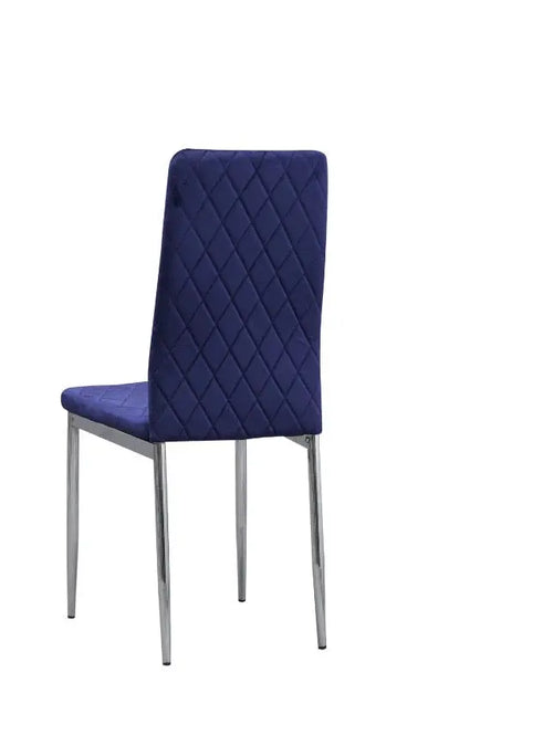 Set of 6 Blue Plush Velvet Dining Chair with Steel Legs & Diamond Stitching House of Fleur