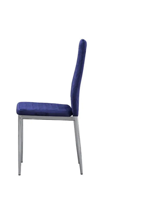 Set of 6 Blue Plush Velvet Dining Chair with Steel Legs & Diamond Stitching House of Fleur