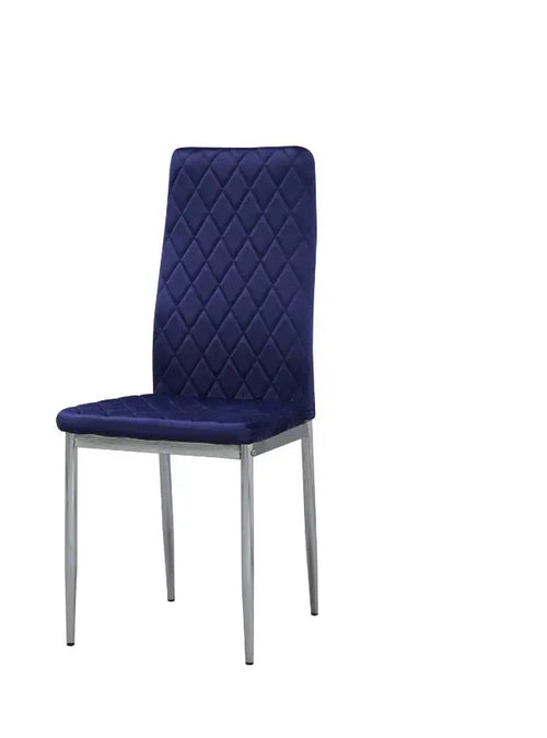 Set of 6 Blue Plush Velvet Dining Chair with Steel Legs & Diamond Stitching House of Fleur