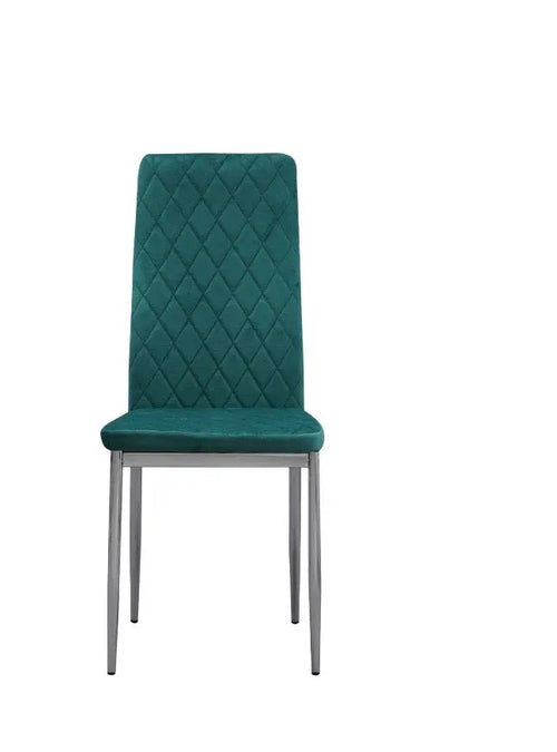 Set of 6 Green Plush Velvet Dining Chair with Steel Legs & Diamond Stitching House of Fleur