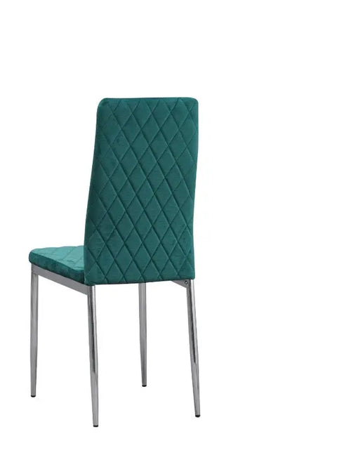 Set of 6 Green Plush Velvet Dining Chair with Steel Legs & Diamond Stitching House of Fleur