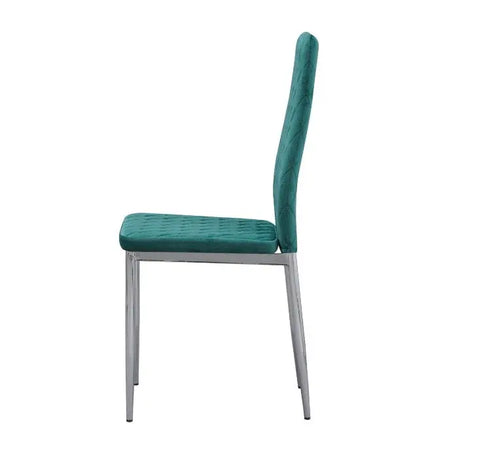 Set of 6 Green Plush Velvet Dining Chair with Steel Legs & Diamond Stitching House of Fleur