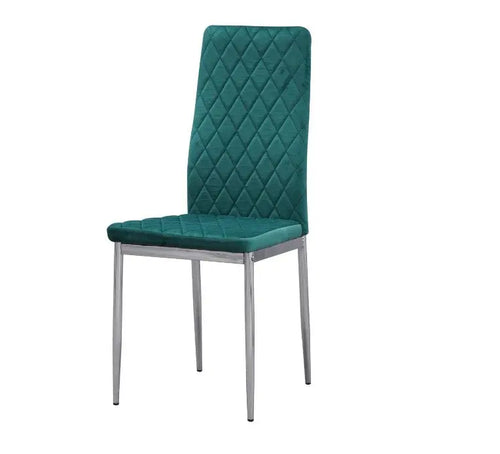 Set of 6 Green Plush Velvet Dining Chair with Steel Legs & Diamond Stitching House of Fleur