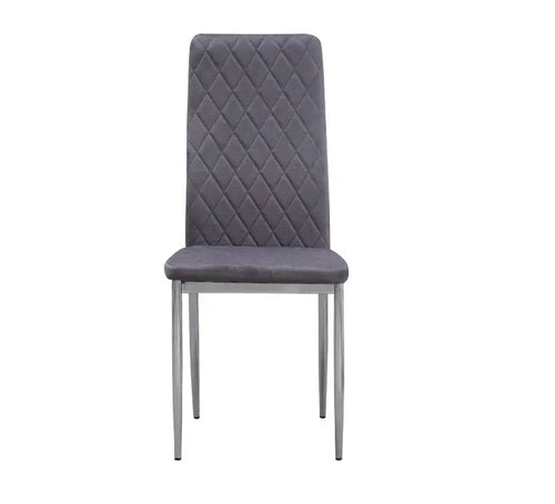 Set of 6 Grey Plush Velvet Dining Chair with Steel Legs & Diamond Stitching House of Fleur