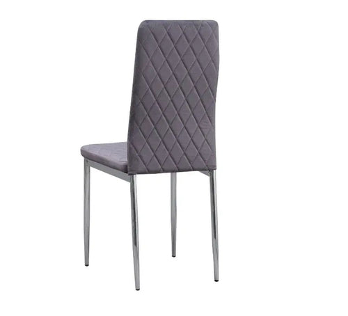 Set of 6 Grey Plush Velvet Dining Chair with Steel Legs & Diamond Stitching House of Fleur