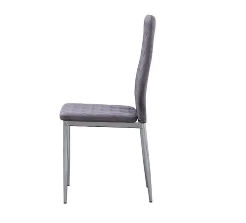 Set of 6 Grey Plush Velvet Dining Chair with Steel Legs & Diamond Stitching House of Fleur