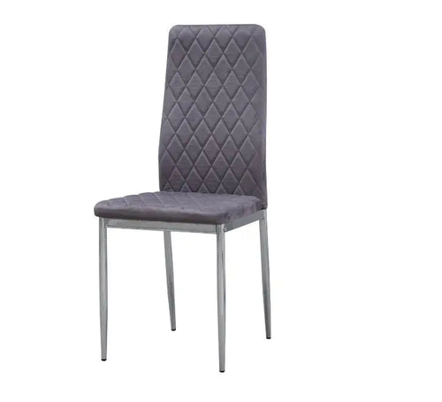 Set of 6 Grey Plush Velvet Dining Chair with Steel Legs & Diamond Stitching House of Fleur