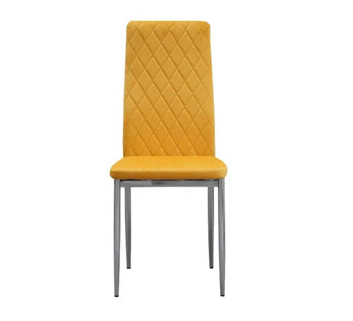 Set of 6 Mustard Plush Velvet Dining Chair with Steel Legs & Diamond Stitching House of Fleur