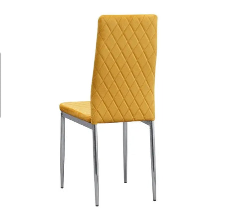 Set of 6 Mustard Plush Velvet Dining Chair with Steel Legs & Diamond Stitching House of Fleur