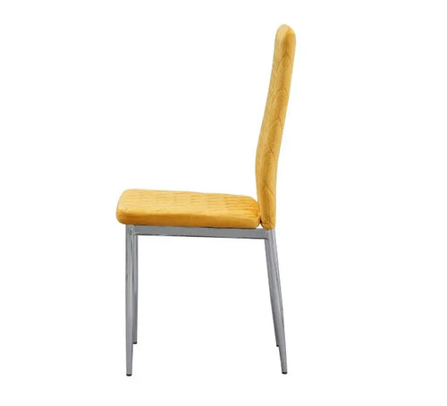 Set of 6 Mustard Plush Velvet Dining Chair with Steel Legs & Diamond Stitching House of Fleur