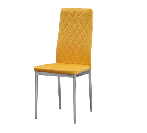 Set of 6 Mustard Plush Velvet Dining Chair with Steel Legs & Diamond Stitching House of Fleur