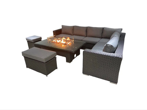 Seville Rattan Corner Sofa with Fire Pit Rise and Fall Table House of Fleur