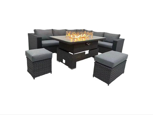 Seville Rattan Corner Sofa with Fire Pit Rise and Fall Table House of Fleur