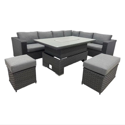 Seville Rattan Corner Sofa with Fire Pit Rise and Fall Table House of Fleur