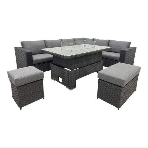 Seville Rattan Corner Sofa with Fire Pit Rise and Fall Table House of Fleur