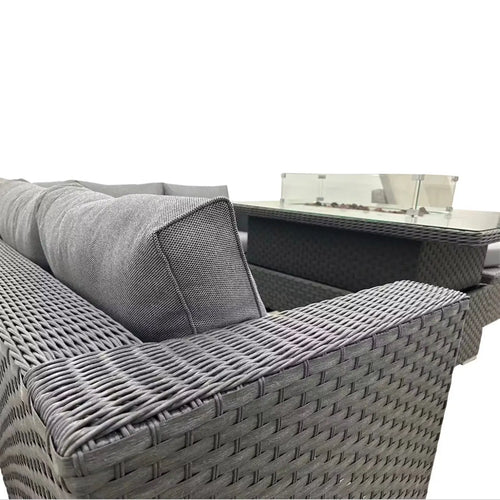 Seville Rattan Corner Sofa with Fire Pit Rise and Fall Table House of Fleur