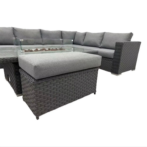 Seville Rattan Corner Sofa with Fire Pit Rise and Fall Table House of Fleur