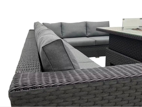 Seville Rattan Corner Sofa with Fire Pit Rise and Fall Table House of Fleur