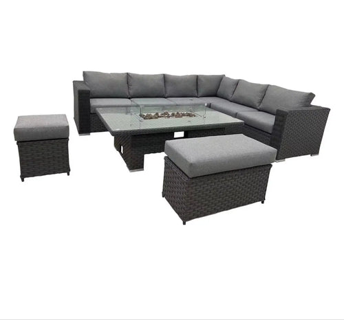 Seville Rattan Corner Sofa with Fire Pit Rise and Fall Table House of Fleur