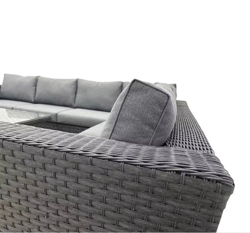 Seville Rattan Corner Sofa with Fire Pit Rise and Fall Table House of Fleur