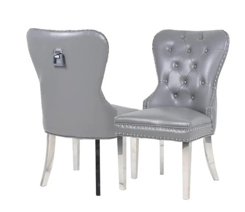 Mayfair Leather Dining Chairs Plain Back/Square Knocker House of Fleur