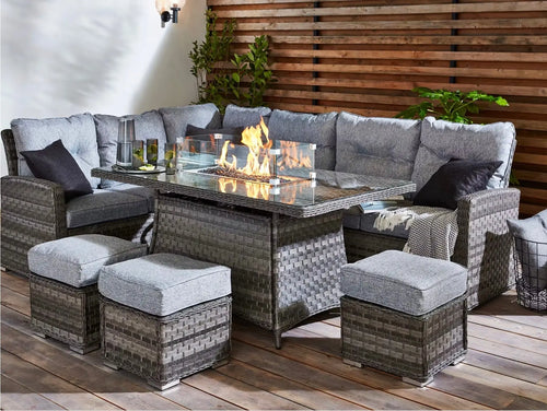 St Tropez Grande Rattan Outdoor Corner Sofa Set with Fire Pit House of Fleur