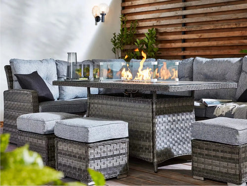 St Tropez Grande Rattan Outdoor Corner Sofa Set with Fire Pit House of Fleur