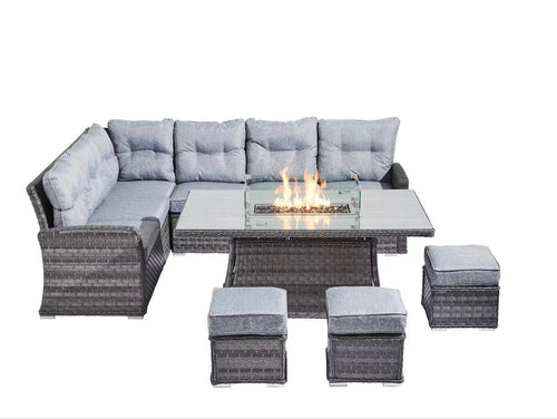 St Tropez Grande Rattan Outdoor Corner Sofa Set with Fire Pit House of Fleur