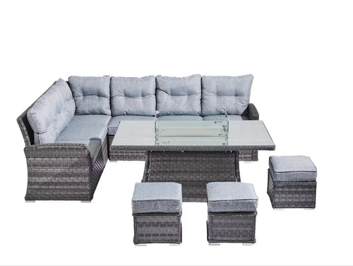 St Tropez Grande Rattan Outdoor Corner Sofa Set with Fire Pit House of Fleur