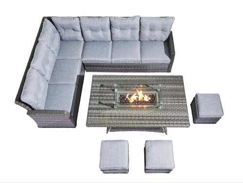 St Tropez Grande Rattan Outdoor Corner Sofa Set with Fire Pit House of Fleur