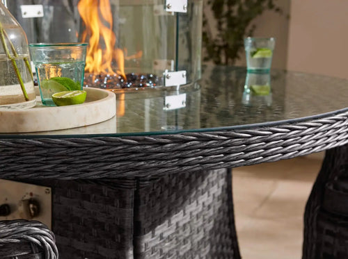 St Tropez Rattan 4 Seat Dining Set with Round Fire Pit Table in Grey House of Fleur