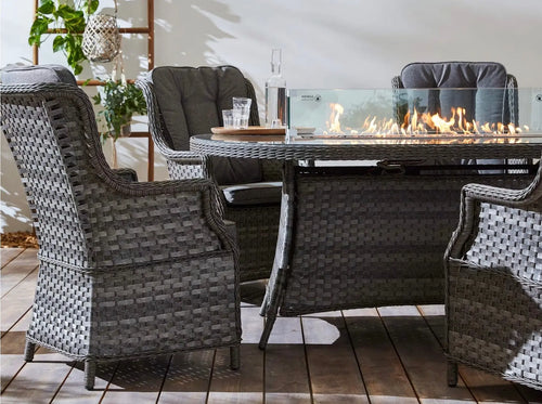 St Tropez Rattan 6 Seat Dining Set with Oval Fire Pit Table in Grey House of Fleur