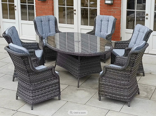 St Tropez Rattan 6 Seat Dining Set with Oval Table in Grey House of Fleur