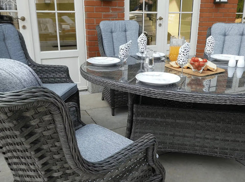 St Tropez Rattan 6 Seat Dining Set with Oval Table in Grey House of Fleur