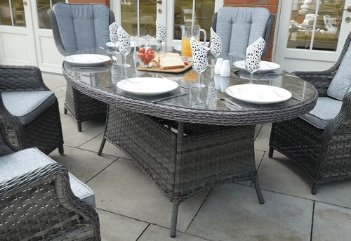 St Tropez Rattan 6 Seat Dining Set with Oval Table in Grey House of Fleur